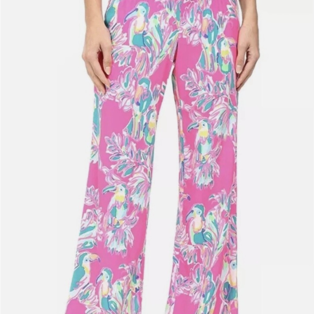 Lilly Pulitzer Size L Seaside Beach Pant Pink Dragonfruit Toucan Can